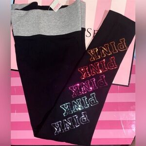 NEW Victoria's Secret PINK Bling Yoga Leggings Black Cotton pink leggings sequin